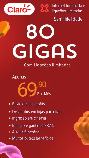 Plano Claro 80 gigas com ligação